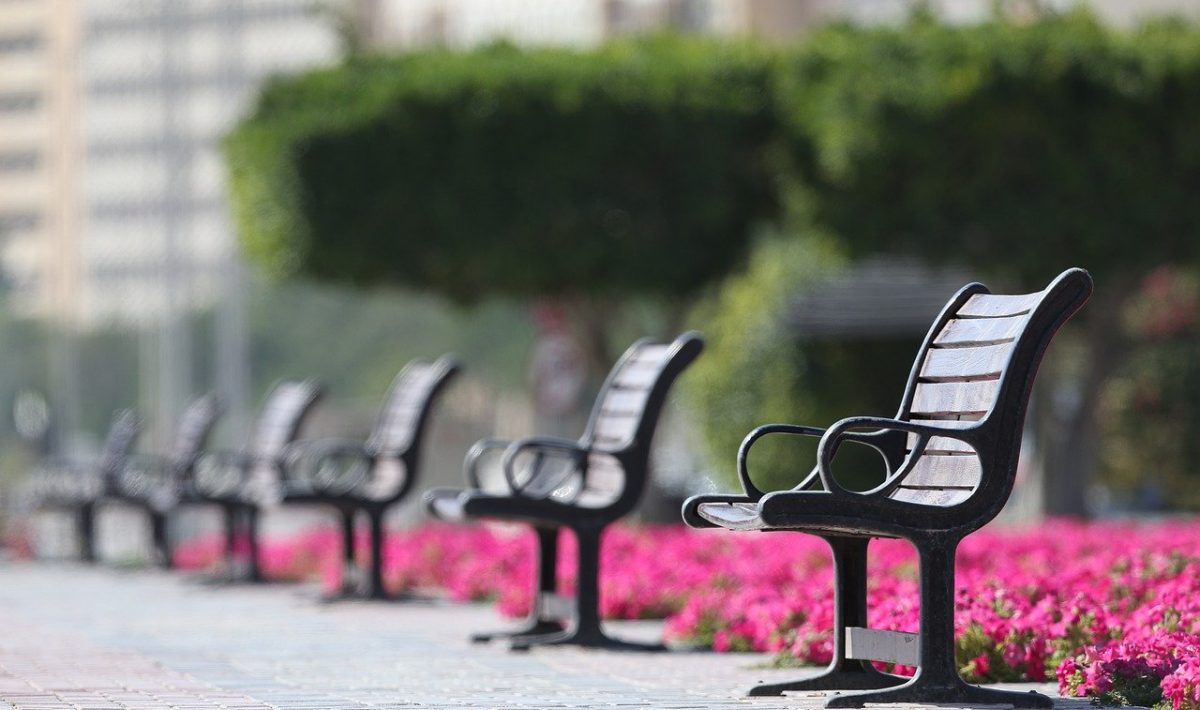 image of benches to represent social distancing