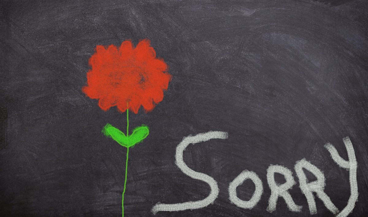 blackboard with the word sorry